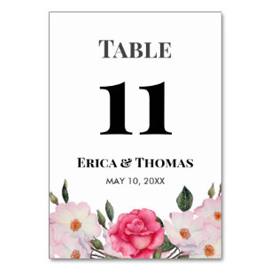 Wasserfarbe Rosa Rosen Hochzeitsstimmung Tischnumm Tischnummer