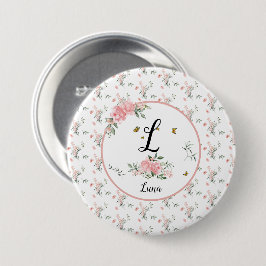 Wasserfarbe Rosa Rosen mit Schmetterlingen Button