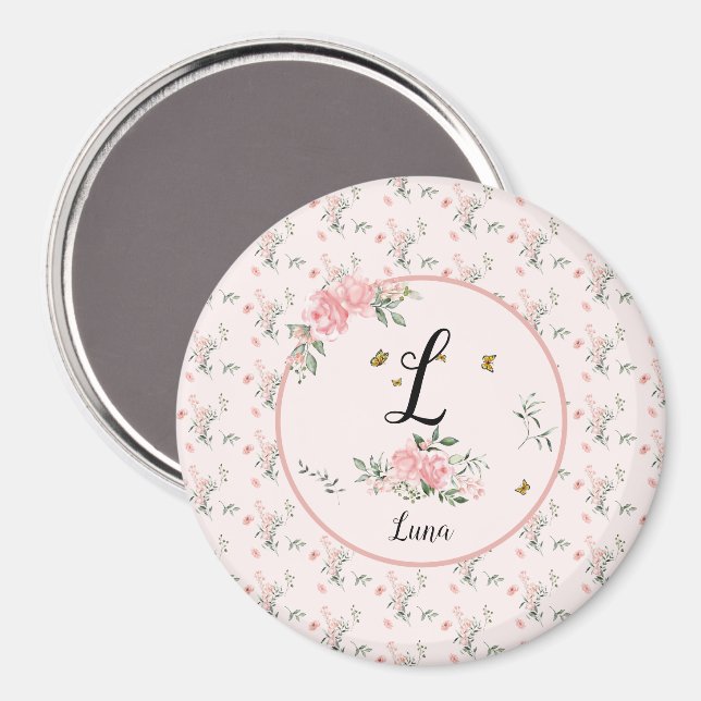 Wasserfarbe Rosa Rosen mit Schmetterlingen Magnet (Vorderseite/Rückseite)