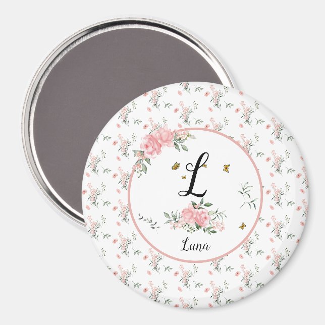 Wasserfarbe Rosa Rosen mit Schmetterlingen Magnet (Vorderseite/Rückseite)