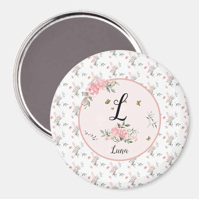 Wasserfarbe Rosa Rosen mit Schmetterlingen Magnet (Vorderseite/Rückseite)