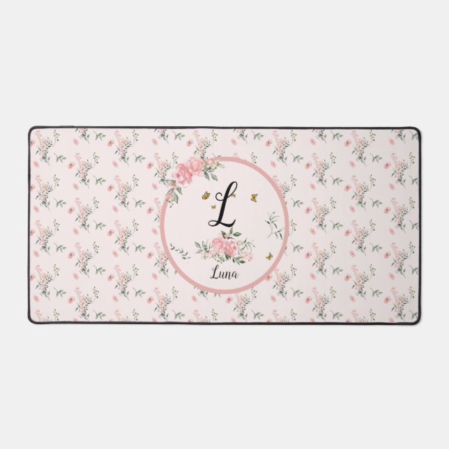 Wasserfarbe Rosa Rosen mit Schmetterlingen Schreibtischunterlage (Vorderseite)