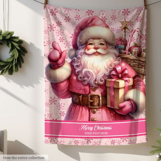 Wasserfarbe Rosa Santa Blanket für Mädchen Weihnac Sherpadecke (Watercolor Pink Santa Blanket for Girls Christmas)