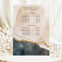 Wasserfarbe Rosa Schwarz-Gold-Marmor Service-Preis Menükarte