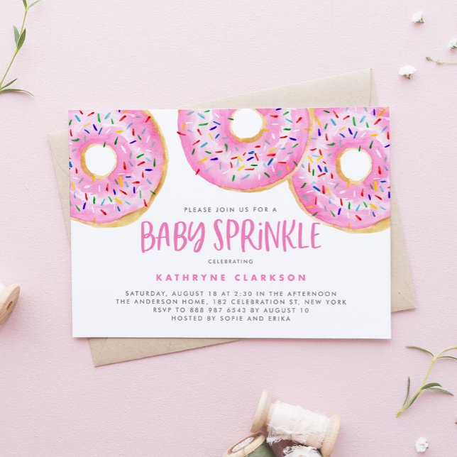 Wasserfarbe Rosa Sprinkle Donuts Baby Sprinkle Einladung (Von Creator hochgeladen)