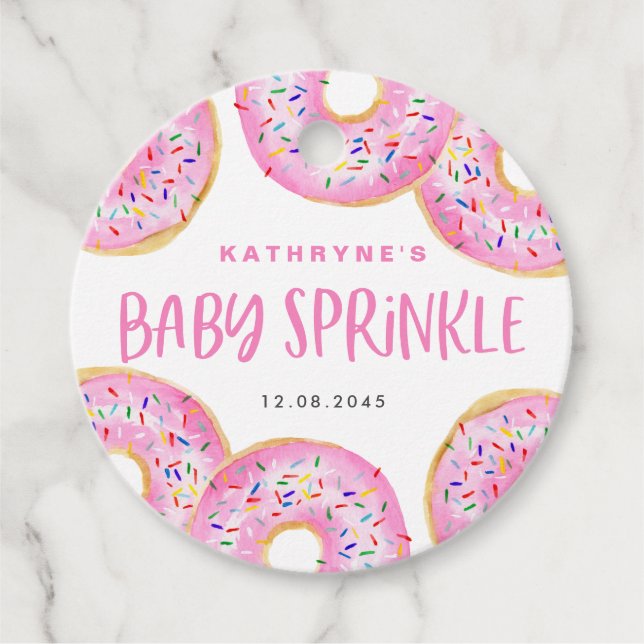 Wasserfarbe Rosa Sprinkle Donuts Baby Sprinkle Geschenkanhänger (Vorderseite)
