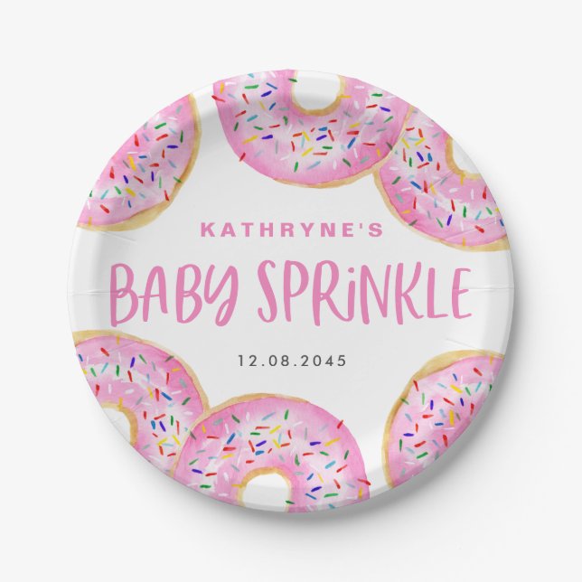 Wasserfarbe Rosa Sprinkle Donuts Baby Sprinkle Pappteller (Vorderseite)