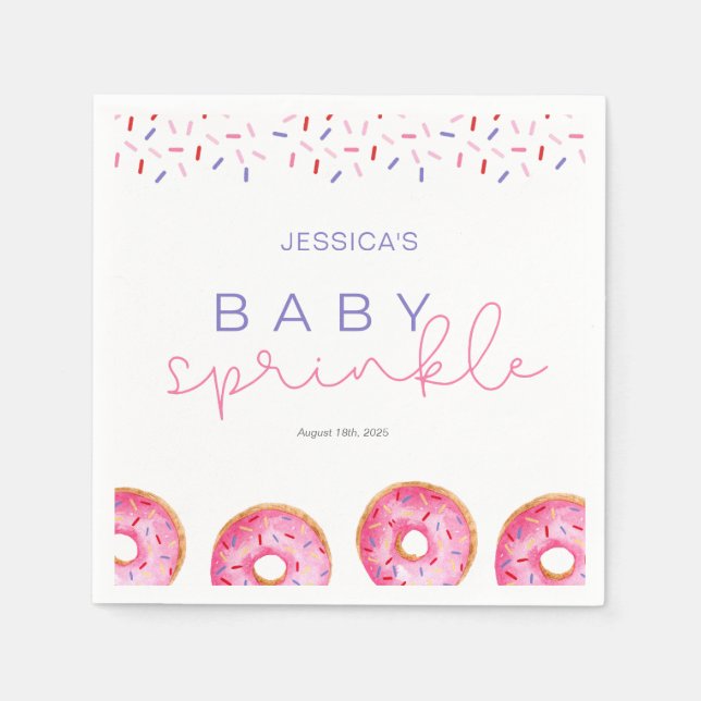 Wasserfarbe Rosa Sprinkle Donuts Baby Sprinkle Serviette (Vorderseite)
