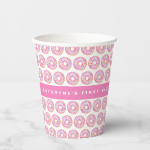 Wasserfarbe Rosa Streusel-Donuts Muster Geburtstag Pappbecher