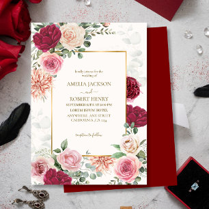 Wasserfarbe Rosa und Marsala Hochzeit Einladung