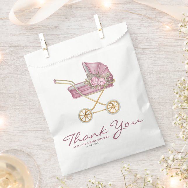 Wasserfarbe Rosa Vintag Stroller Kinderdusche Geschenktütchen (Ausgeschnitten)