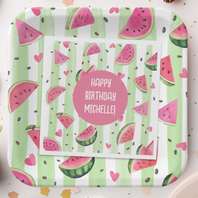 Wasserfarbe Rosa Wassermelone, Sommermädchen Gebur Serviette (Cute Pink Watercolor Watermelon pattern, Girl Summer Party Napkins.)