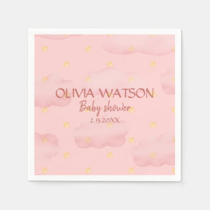 Wasserfarbe Rosa Wolken und Sterne Girl Baby Dusch Serviette