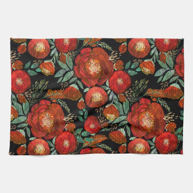 Wasserfarbe, Rose. Geschirrtuch (Horizontal)