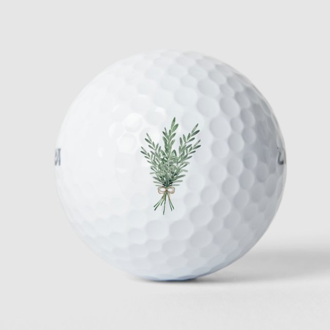 Wasserfarbe Rosemary Bouquet mit Jute Bow Golfball (Vorderseite)