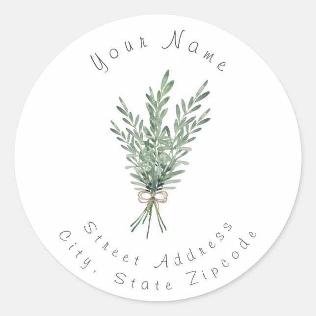 Wasserfarbe Rosemary Bouquet mit Jute Bow Runder Aufkleber (Vorderseite)