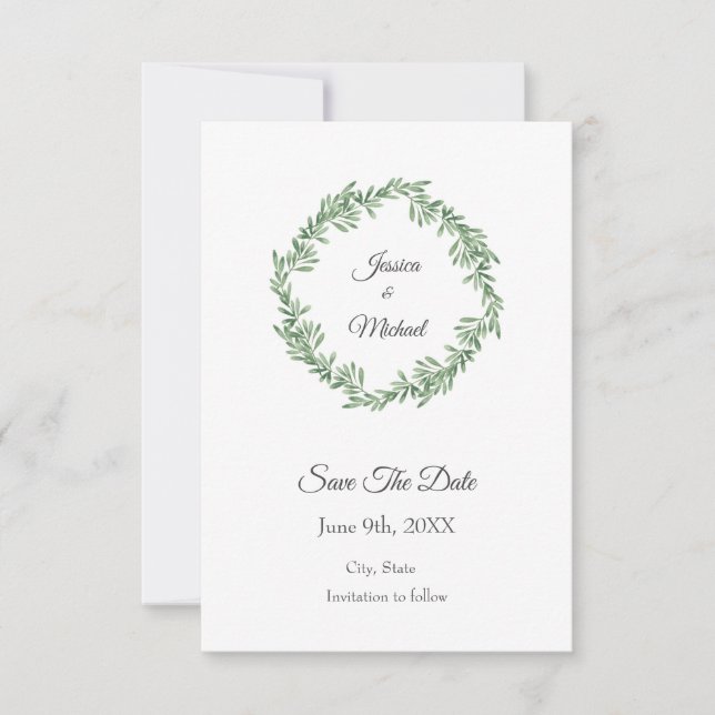 Wasserfarbe Rosemary Wreath Save the Date (Vorderseite)
