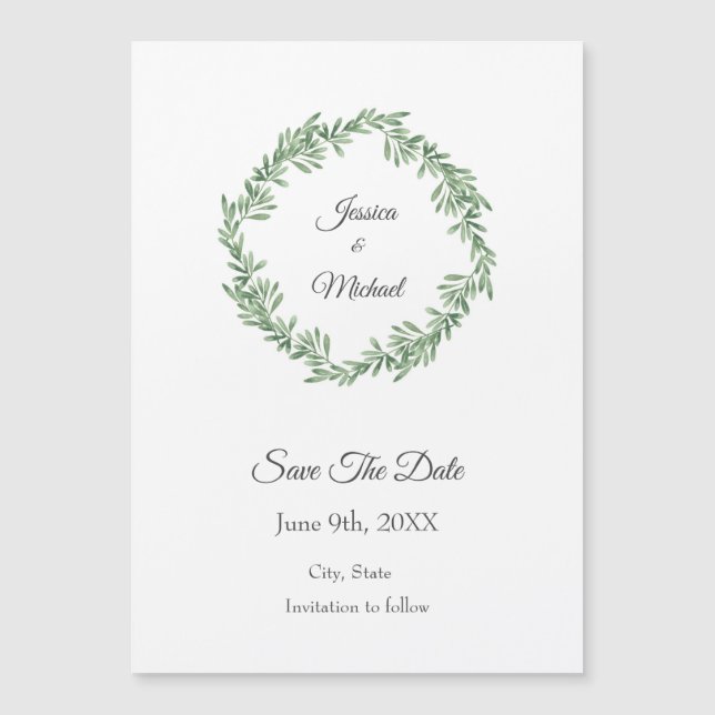 Wasserfarbe Rosemary Wreath Save the Date Magneteinladung (Vorderseite)