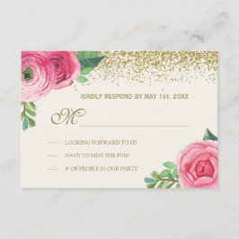 Wasserfarbe-Rosen und Glitzer-Hochzeit UAWG RSVP Karte