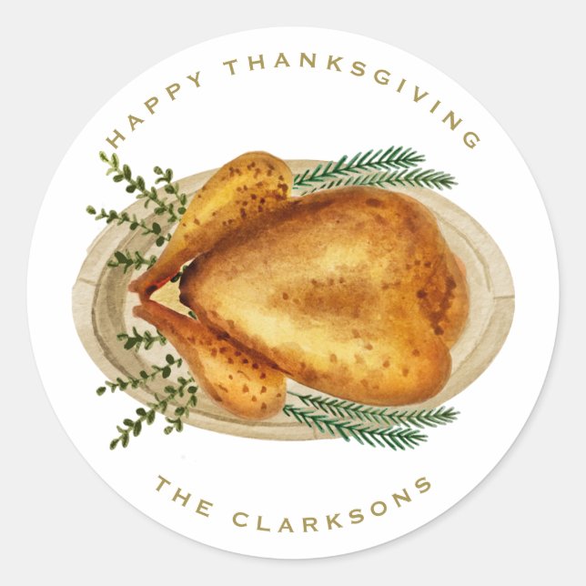 Wasserfarbe Röstlich Türkei Abendessen Erntedank Runder Aufkleber (Vorderseite)