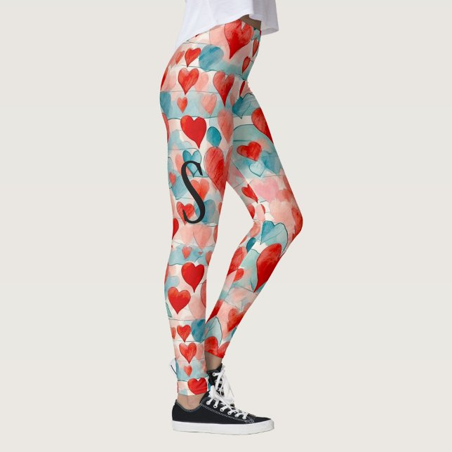 Wasserfarbe, rot, rosa, blaue Herzen, monogramm Leggings (Von Creator hochgeladen)