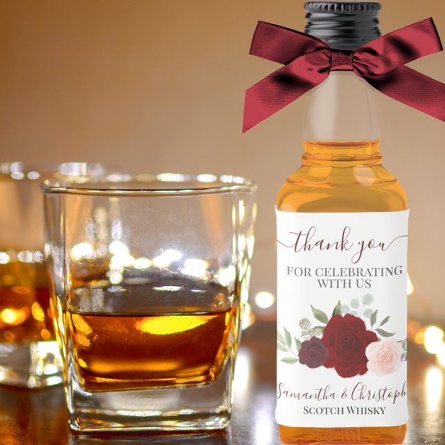 Wasserfarbe Rot & Rosen Hochzeit Danke Mini Alkoholflaschenetikett (Von Creator hochgeladen)