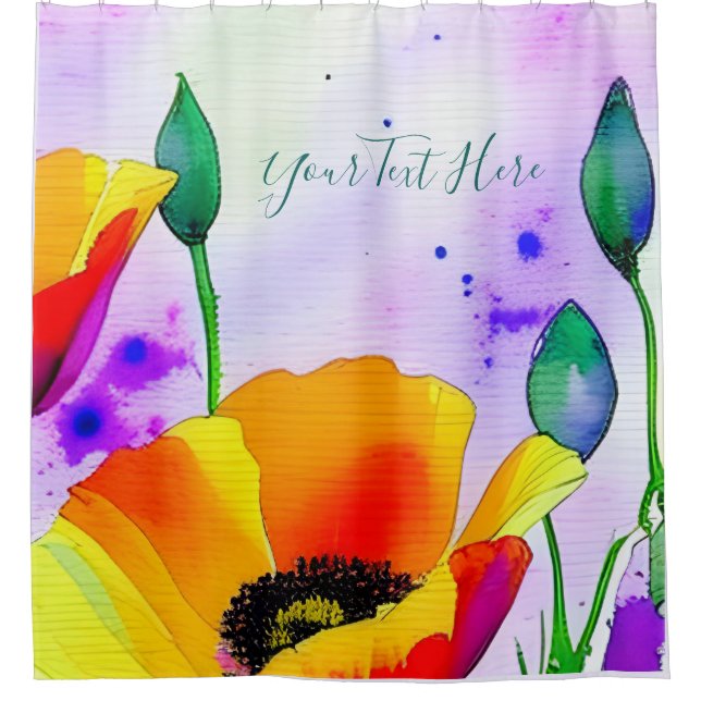 Wasserfarbe Rote Blüten Duschvorhang (Vorderseite)