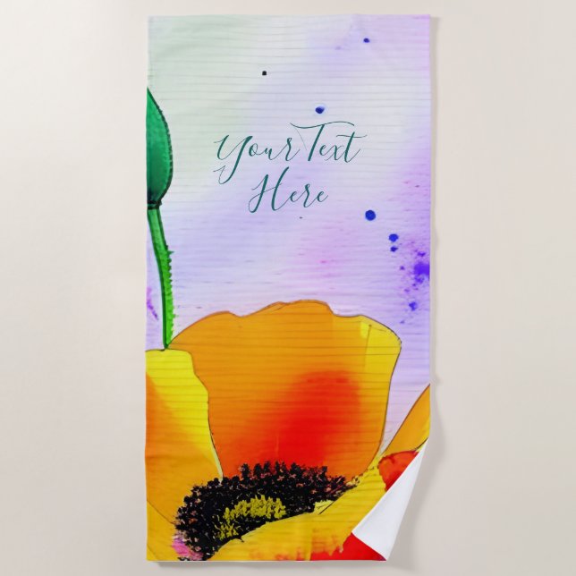 Wasserfarbe Rote Blüten Strandtuch (Vorderseite)