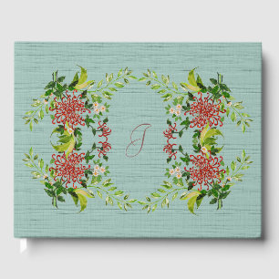 Wasserfarbe Rote Gerbera Daisy w/ Grüne Gästebuch