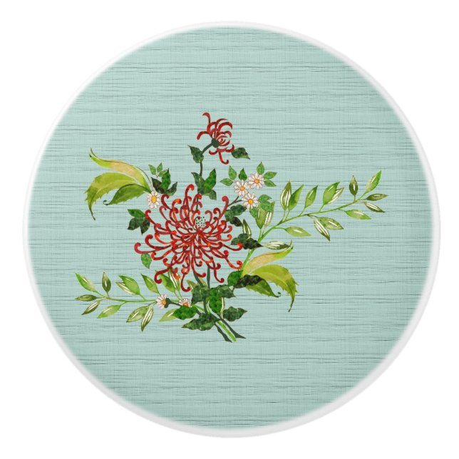 Wasserfarbe Rote Gerbera Daisy w/ Grüne Keramikknauf (Vorderseite)