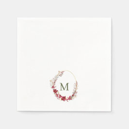 Wasserfarbe Roter Weihnachtskranz Monogram Napkins Serviette
