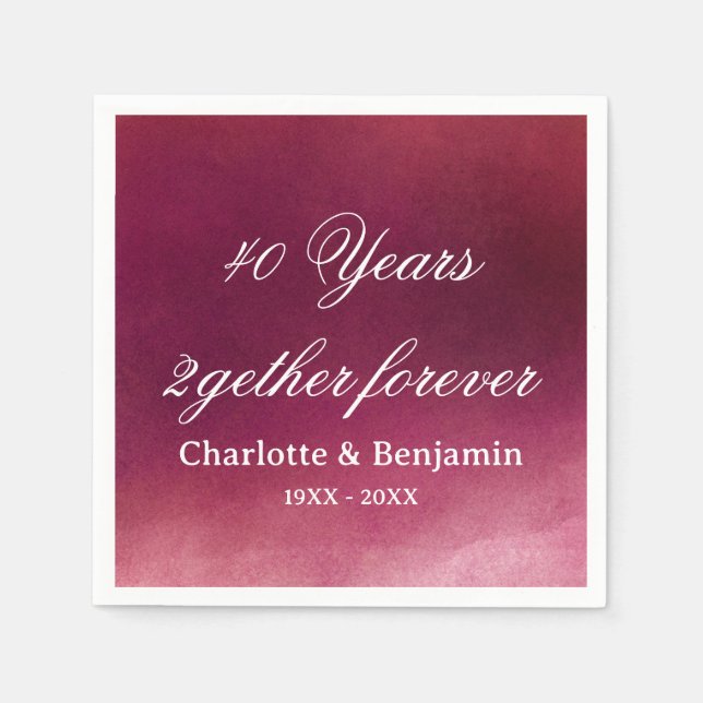 Wasserfarbe Ruby Hochzeit 40 Jahre Jubiläum Serviette (Vorderseite)