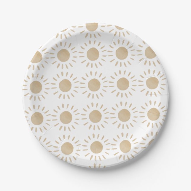 Wasserfarbe Rustikal Yellow Sun Boho Babydusche Pappteller (Vorderseite)