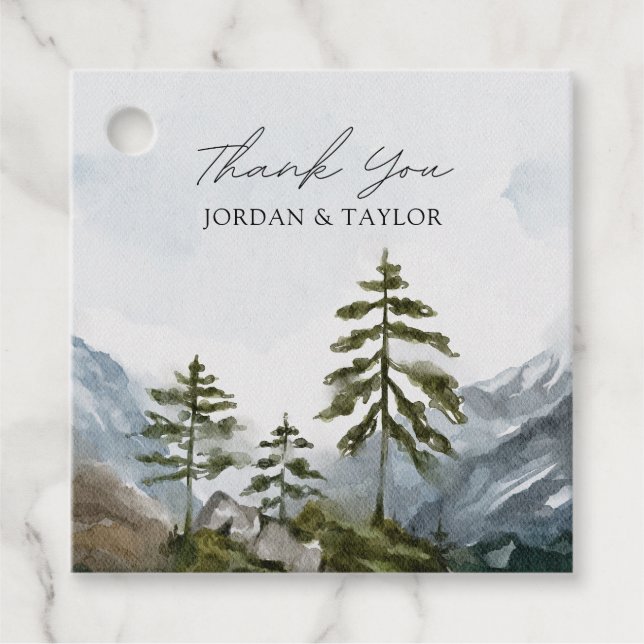 Wasserfarbe Rustikale Gastgeschenk Hochzeit Bergse Geschenkanhänger (Vorderseite)