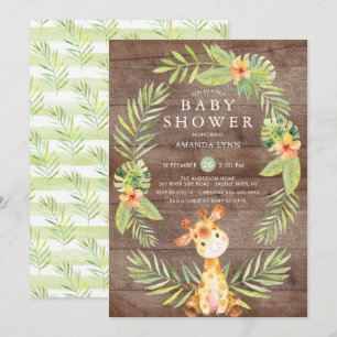 Wasserfarbe Rustikale Giraffe Kinderdusche Einladu Einladung