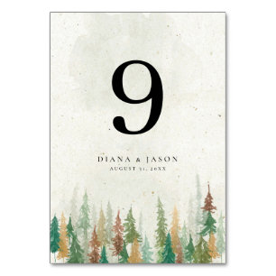 Wasserfarbe Rustikale Pinienwälder Tischnummer