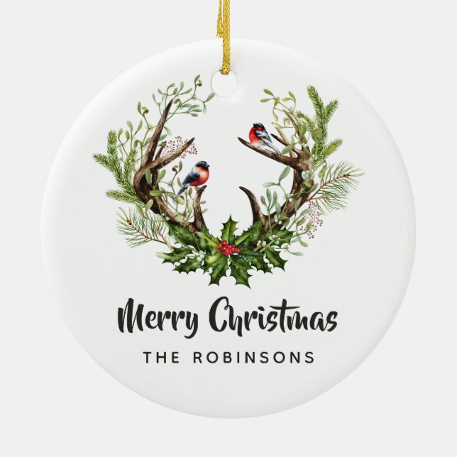 Wasserfarbe Rustikale Rentierweihnacht Keramik Ornament (Hinten)