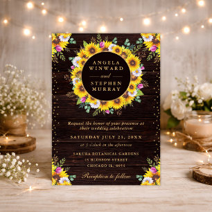 Wasserfarbe Rustikale Sonnenblumen Wreath Wedding Einladung
