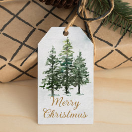 Wasserfarbe Rustikale Wälder Pinienbäume Weihnacht Geschenkanhänger