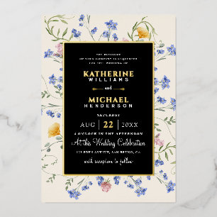 Wasserfarbe Rustikale Wildblumen Wiese Hochzeit Folieneinladung