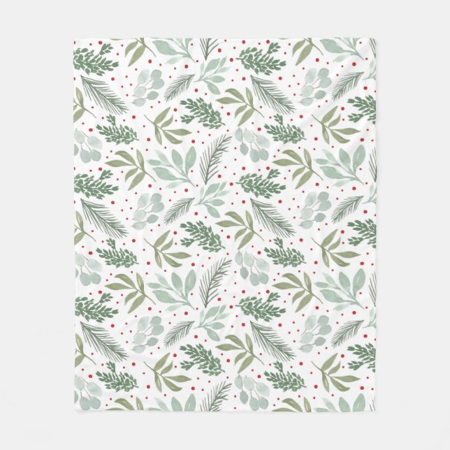 Wasserfarbe Rustikaler Pinienwald Berry Garland Fleecedecke (Vorderseite)