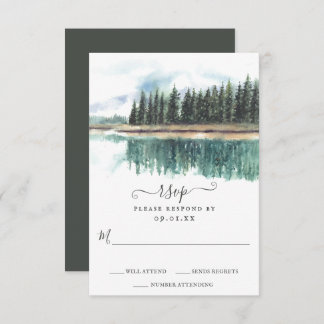 Wasserfarbe Rustikaler See | Bergsee Wedding RSVP Karte