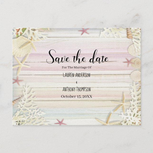 Wasserfarbe Rustikaler Strand Hochzeit Save the Da Postkarte (Vorderseite)