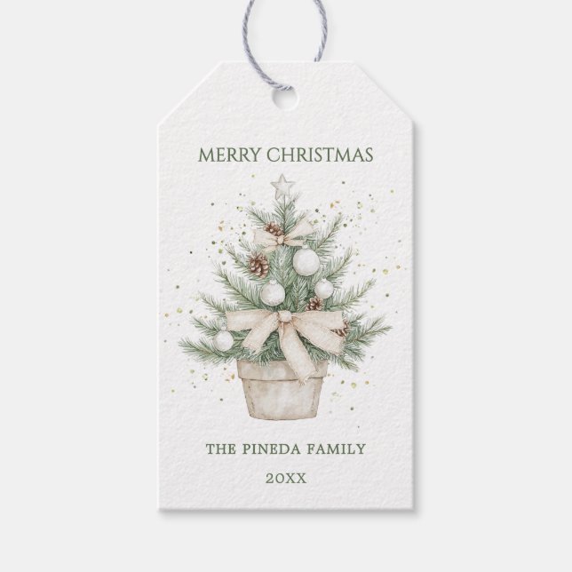 Wasserfarbe Rustikaler Weihnachtsbaum Geschenkanhänger (Vorderseite)