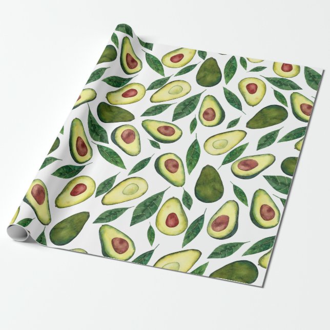 Wasserfarbe Rustikales Avocado-Muster  Geschenkpapier (Ungerollt)