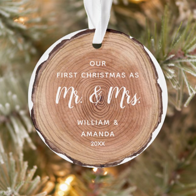 Wasserfarbe Rustikales Holz Slice Erste Weihnacht Ornament (Baum)