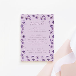 Wasserfarbe Rustische Blume Lila Hochzeitdetails Begleitkarte