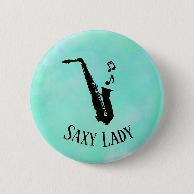 Wasserfarbe Sachsen Lady Cool Funny Music Saxophon Button (Vorderseite)