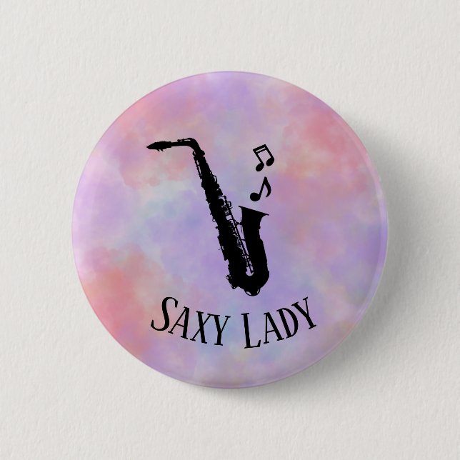 Wasserfarbe Sachsen Lady Cool Funny Music Saxophon Button (Vorderseite)