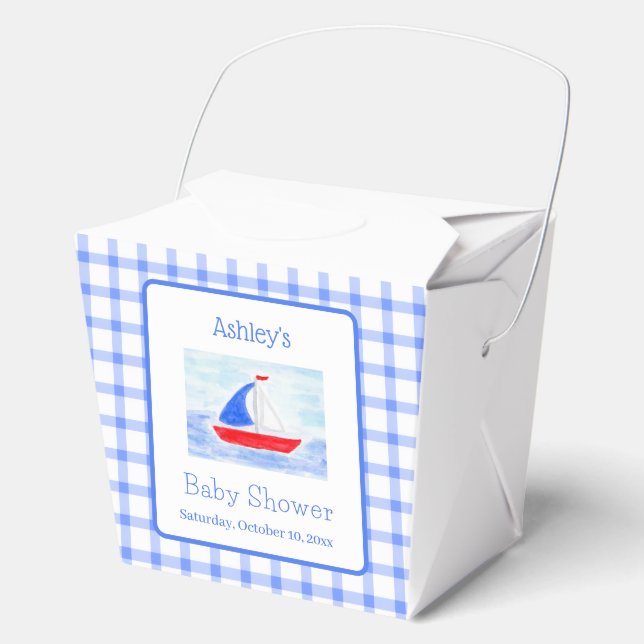 Wasserfarbe Sailboat Blue Karo Babydusche Geschenk Geschenkschachtel (Vorderseite)